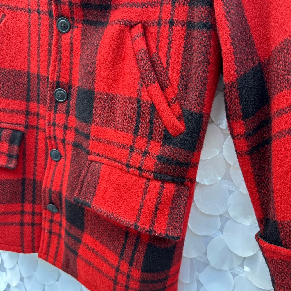 Ralph Lauren Double RL Mens Small 100% WOOL Red Black Buffalo plaid Coat - Picture 4 of 14